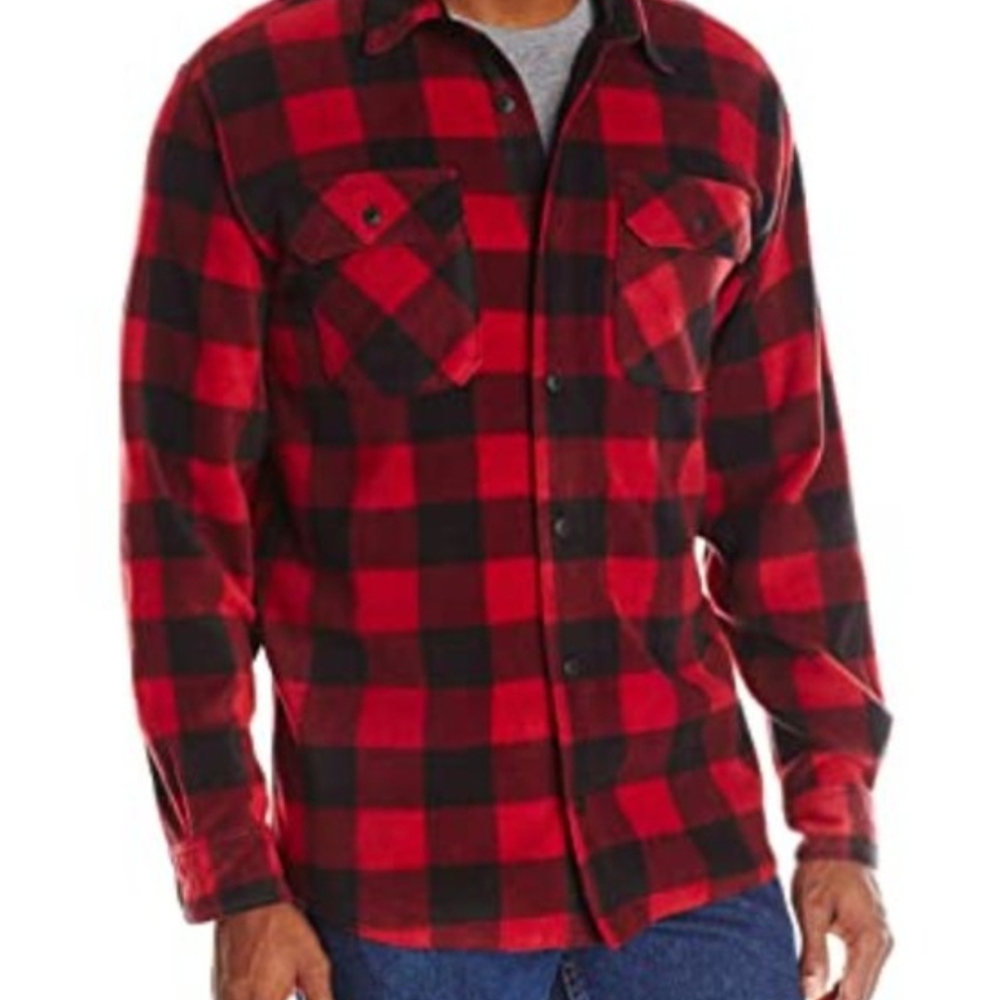 Wrangler Red Black Buffalo Plaid Fleece Shirt Sz L